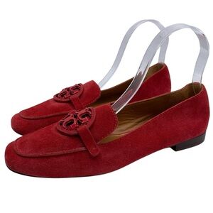 Tory Burch Womens Shoes Red Suede Loafers 8.5 Leather Designer Colorful Flats